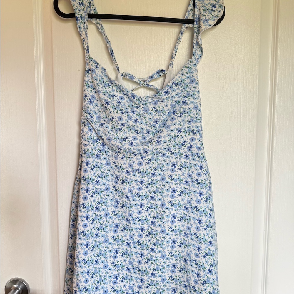 Floral Blue Mini Dress with Strappy Back